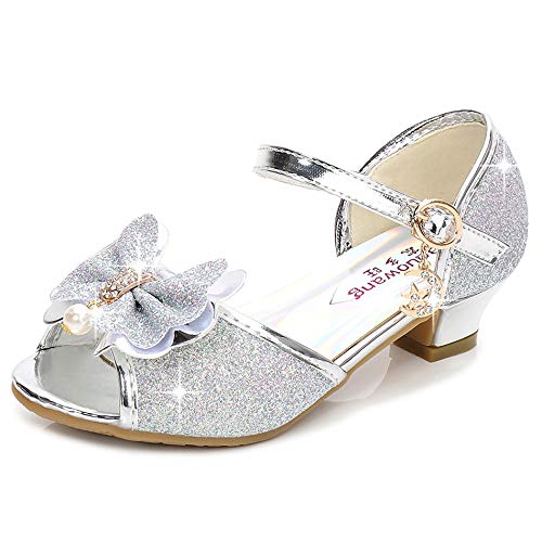 New front Prinzessin Schuhe ELSA Schuhe Mädchen Kinder Anna und ELSA Schuhe mit Glitzer eisprinzessin Schuhe Hausschuhe für Karneval Geschenk Verkleidung Cosplay Kindergarten Geburtstag, Silber, 32 von New front