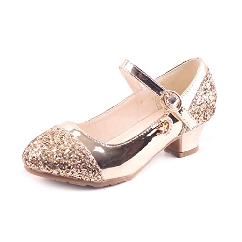 New front Prinzessin Schuhe Mädchen mit Absatz Elegante Kinder Cosplay Sandalen Partys Hochzeiten Klett Fasching Geburtstag Halloween Fest Gold 32 von New front