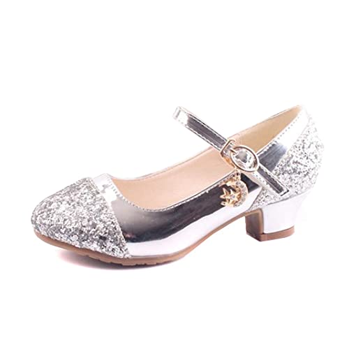 New front Prinzessin Schuhe Mädchen mit Absatz Elegante Kinder Cosplay Sandalen Partys Hochzeiten Klett Fasching Geburtstag Halloween Fest Silber 35 von New front