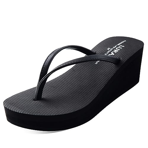New front Flip Flops Damen Sandalen Sommer Mode Damen High Heel Flip Flops Freizeit und Komfort Fußbett Frauen Slim Badelatschen Strandschuhe Yoga Mat Tanga Sandalen,Dunkel,38 von New front