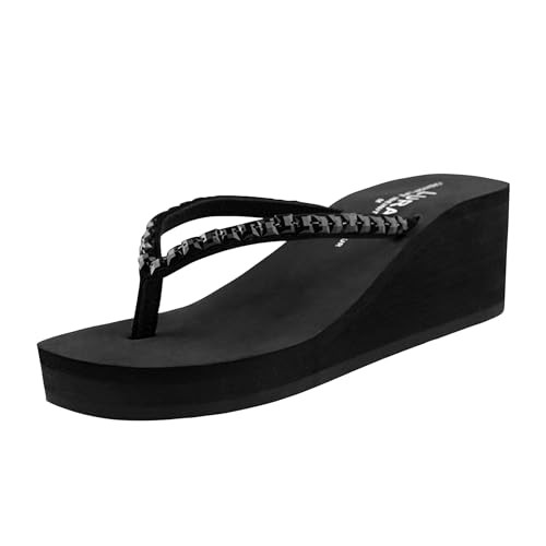 New front Sommer Sandalen Keilabsatz Flip Flops Damen Damen Flip-Flops Elegant Damen Flip-Flops Strand Mode Schräge Ferse Gummi Komfort Sand Strand Urlaub Pools Sommer Schwarz L von New front