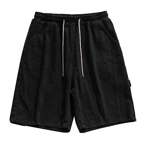 New front lockere Hosen Herren Jungen Männer Shorts Kurze Hose mit Tunnelzug für Arbeit Freizeit Geschenk Alltag Feiern Fest Urlaub Radfahren Camping Strand Zuhause, Schwarz, 3XL von New front