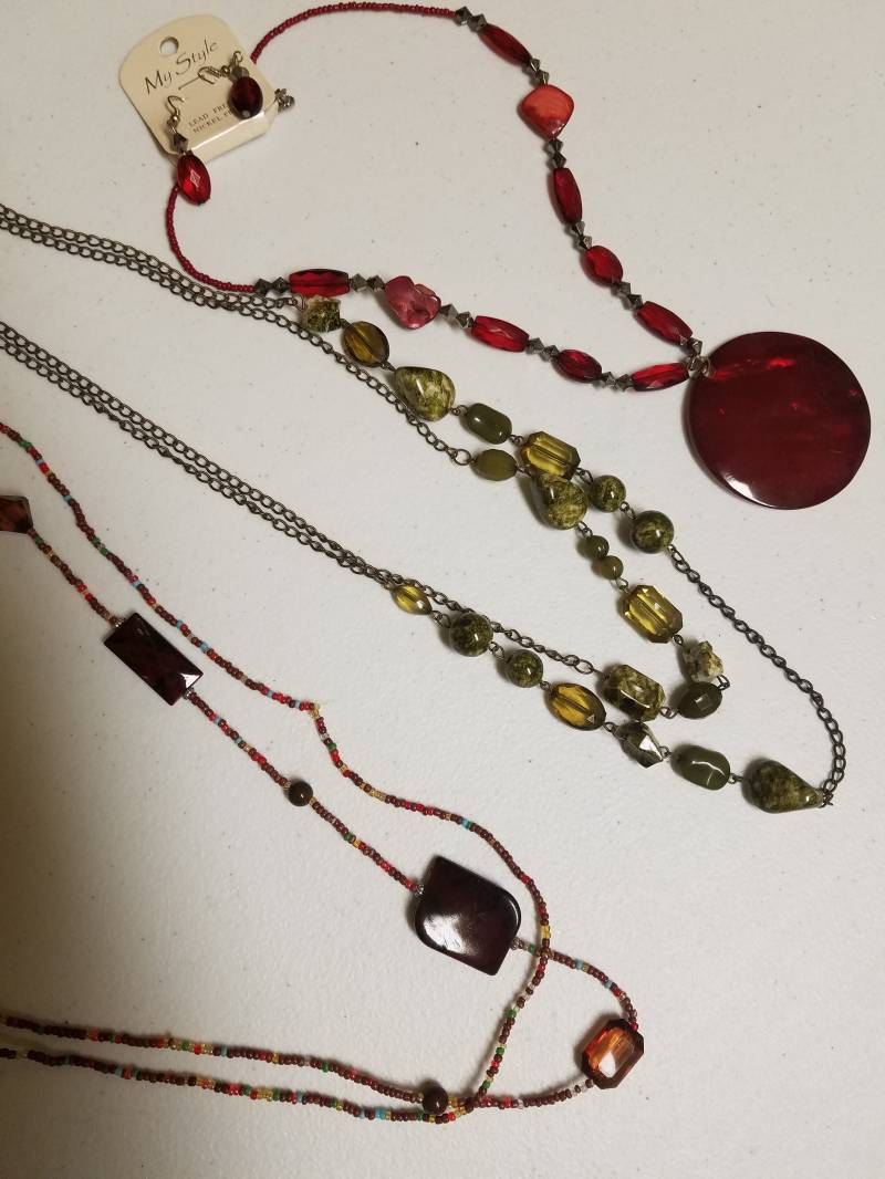 Halskette Und Ohrringe Sets Rot, Grün, Multicolor Schmuck Lot von NewBrideCo