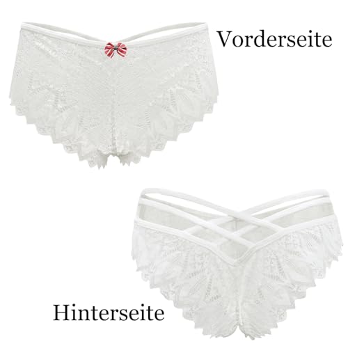 NewBull Damen Panty für Sexy mit Spitze Unterwäsche Lace Unterhose Frauen Schlüpfer Spitzen-Blume Hollow Out Slips Atmungsaktiv Lingerie (DE/NL/SE/PL, Alphanumerisch, M, Regular, Regular, Weiß) von NewBull