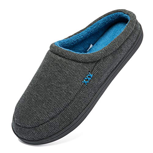 NewDenBer Herren Hausschuhe mit Rückstellschaum Bequeme Home Rutschfeste Gummisohle Slip On Pantoffeln, 35/36 EU, Dunkelgrau/Blau von NewDenBer