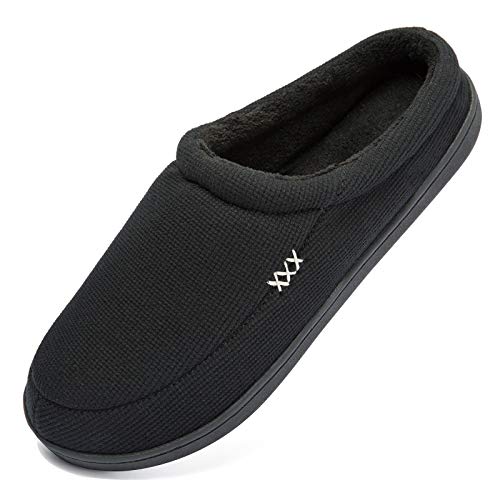 NewDenBer Damen Herren Hausschuhe mit Rückstellschaum Bequeme Home Rutschfeste Gummisohle Slip On Pantoffeln, 35/36 EU, Schwarz von NewDenBer