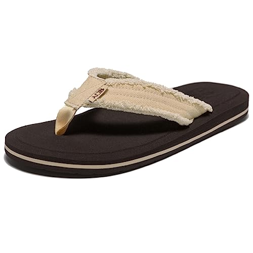 NewDenBer Flip Flops Herren Stoff Zehentrenner Summer Beach Sandalen (38 EU, Beige Braun) von NewDenBer