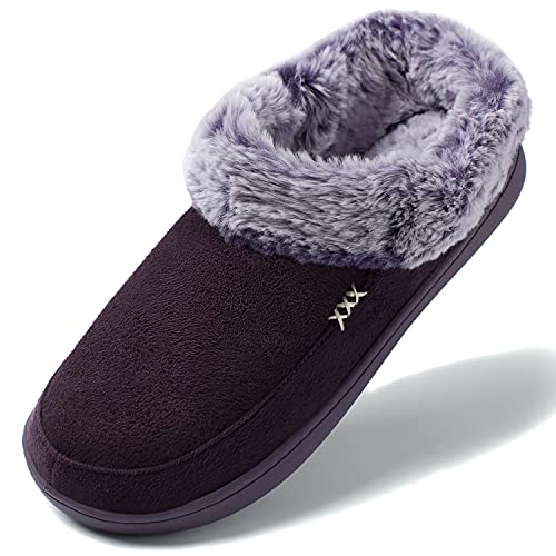 NewDenBer Hausschuhe Damen Memory Foam Warme Bequeme Flauschige Plüsch Faux Pelz Gefüttert Winter Pantoffeln (37/38 EU, Violett) von NewDenBer