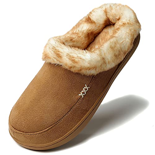 NewDenBer Hausschuhe Damen Memory Foam Warme Bequeme Flauschige Plüsch Faux Pelz Gefüttert Winter Pantoffeln (41/42 EU, Hellbraun) von NewDenBer