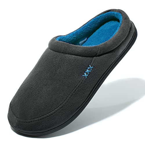 NewDenBer Hausschuhe Herren Memory Foam Winter Bequeme Weiche Gefüttert Warme Pantoffeln (39/40 EU, Dunkelgrau Blau) von NewDenBer