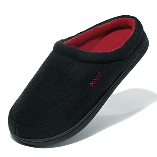 NewDenBer Hausschuhe Herren Memory Foam Winter Bequeme Weiche Gefüttert Warme Pantoffeln (45/46 EU, Schwarz Rot) von NewDenBer