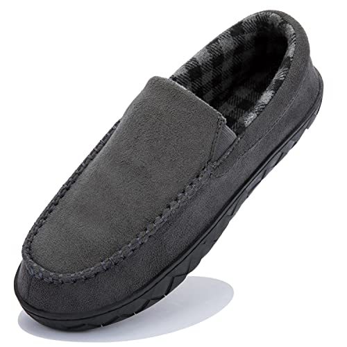 NewDenBer Hausschuhe Herren Mokassin Memory Foam Winter Bequeme Weiche Warme Gefüttert Indoor Outdoor Pantoffeln (41 EU, Dunkelgrau) von NewDenBer