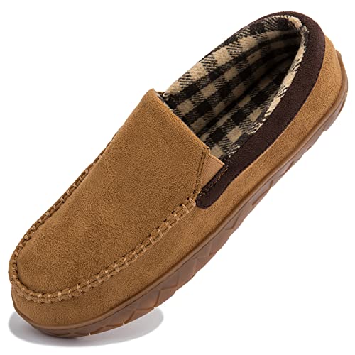 NewDenBer Hausschuhe Herren Mokassin Memory Foam Winter Bequeme Weiche Warme Gefüttert Indoor Outdoor Pantoffeln (44 EU, Braun) von NewDenBer