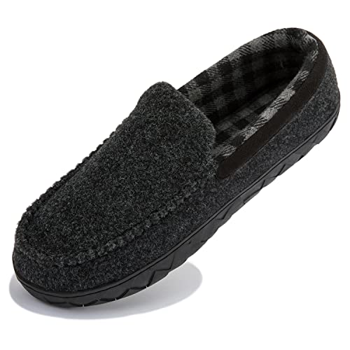NewDenBer Hausschuhe Herren Mokassin Rückstellschaum Winter Bequeme Weiche Warme Kariert Gefüttert Indoor Outdoor Pantoffeln (45 EU, Dunkelgrau) von NewDenBer
