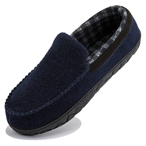 NewDenBer Hausschuhe Herren Mokassins Memory Foam Warme Bequeme Weiche Kariert Gefüttert Winter Pantoffeln (45 EU, Blau) von NewDenBer
