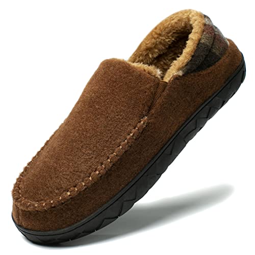 NewDenBer Hausschuhe Herren Mokassins Memory Foam Warme Weiche Plüsch Gefüttert Winter Pantoffeln (48 EU, Dunkelbraun) von NewDenBer