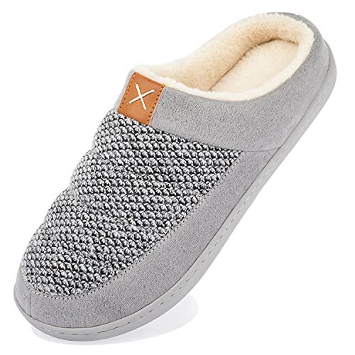 NewDenBer Herren Winter Wärme Hausschuhe Memory Foam Plüsch Pantoffeln rutschfest Slipper, 41/42 EU, Grau von NewDenBer