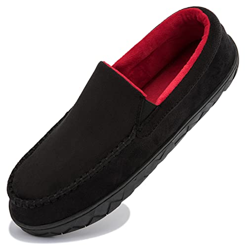 NewDenBer Mokassin Hausschuhe Herren Memory Foam Winter Bequeme Weiche Gefüttert Warme Pantoffeln (45 EU, Schwarz/Rot) von NewDenBer