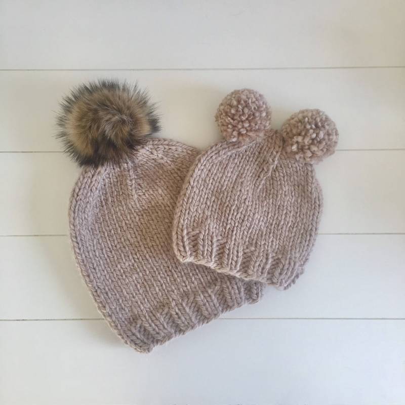 Alpaka Wolle // Mama Und Ich Mütze, Mutter Tochter Strickmütze, Kid Alpaka Double Pom Mütze Alpaka Wolle // Mama Und Ich Mütze, Mutter Tochter Strickmütze, Kid Alpaka Double Pom Mütze von NewEnglandKnitCo
