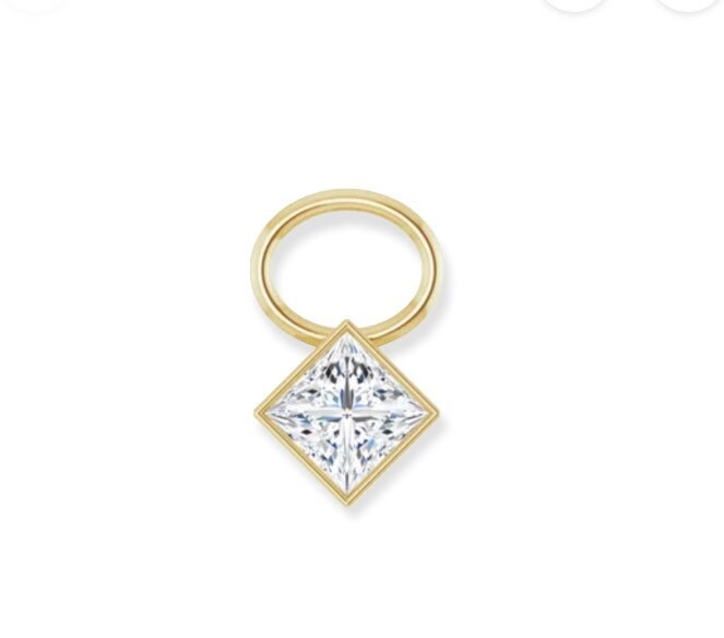 14K Gelbgold Hoop Charm Quadrat Prinzessin Lünette-Set Baumeln. Diamant Und Cz Option. 14K 14Kw 14Kr von NewEraJewelryDesign