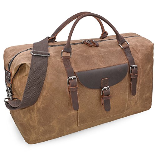 Reisetaschen Herren Leder Wasserdicht Canvas Weekender Tasche Großen Kapazität Reisetasche Unisex Vintage Handgepäck Bag Braun von NEWHEY