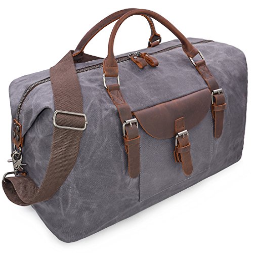 Reisetaschen Herren Leder Wasserdicht Canvas Weekender Tasche Großen Kapazität Reisetasche Unisex Vintage Handgepäck Bag Grau von NEWHEY