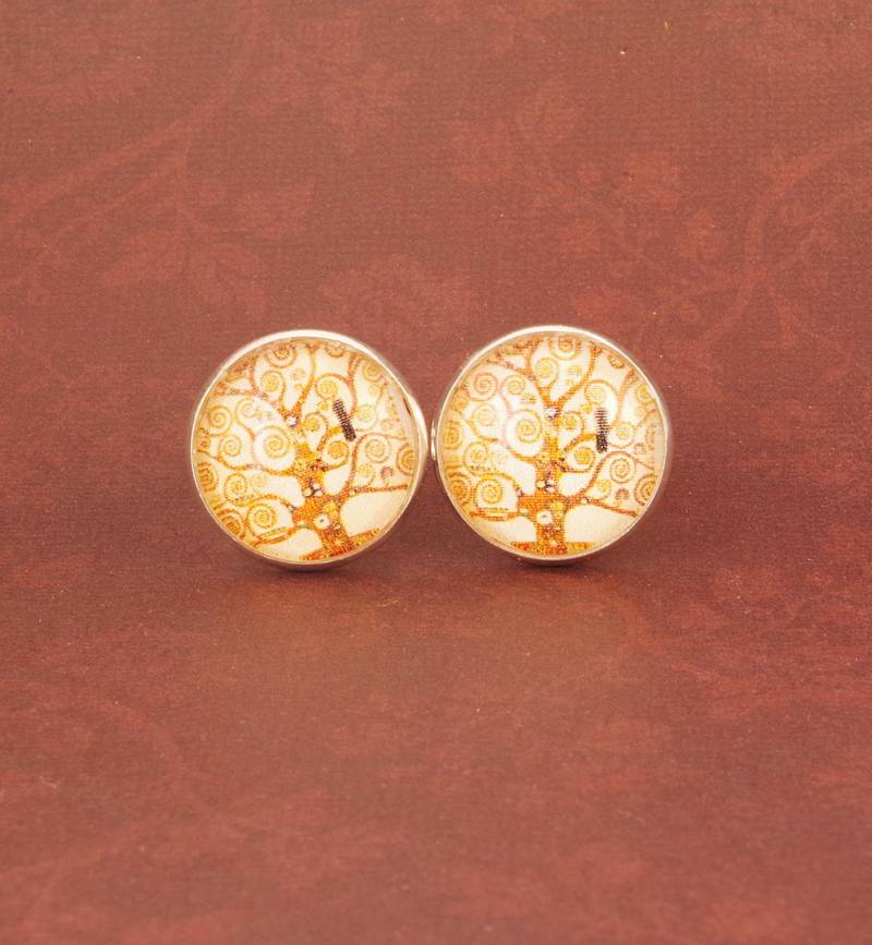 Klimt Baum Des Lebens Manschettenknöpfe Vintage Art Glass Herrenschmuck von NewJewelleryStory