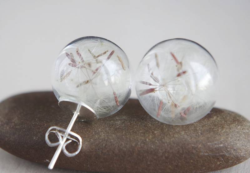 Löwenzahn Samen Ohrstecker Echte Blume Glaskugel Ohrringe von NewJewelleryStory