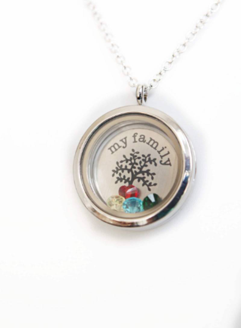 Personalisierte Stammbaum Locket Halskette Benutzerdefinierte Birthstone Floating Charm von NewJewelleryStory