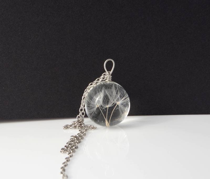 Echte Pusteblumensamen-Halskette Glaskugel-Wunsch-Schmucksachen von NewJewelleryStory