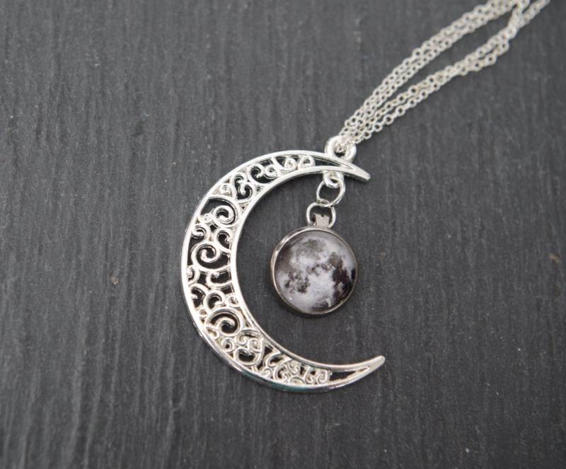 Silber Mond Halskette Galaxie Nebelfleck Anhänger, Schmuck Der Wissenschaft von NewJewelleryStory