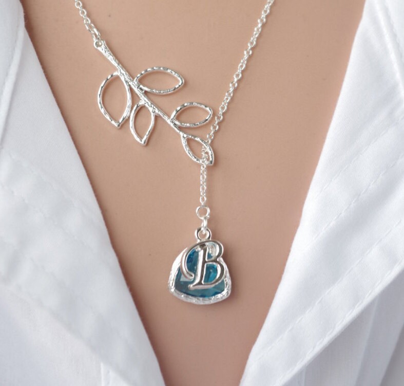 Zweig Lariat Kette Personalisierter Initial, Brautschmuck Aus Silber von NewJewelleryStory