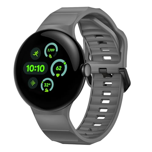NewJourney Silikon Sport Armband Kompatibel mit Google Pixel Watch 3 45mm Weich Sport Ersatzarmband Silikon Wasserdicht Band für Herren Damen(Grau) von NewJourney