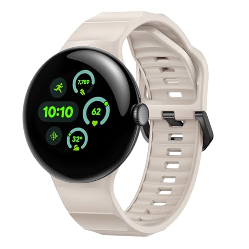 NewJourney Silikon Sport Armband Kompatibel mit Google Pixel Watch 3 45mm Weich Sport Ersatzarmband Silikon Wasserdicht Band für Herren Damen(Sternenlicht) von NewJourney
