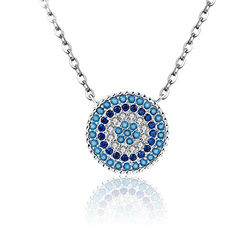 Beliebte Halskette mit Anhänger aus 925er-Sterlingsilber mit rundem blauem Kristall und blauen Augen für Frauen von NewL