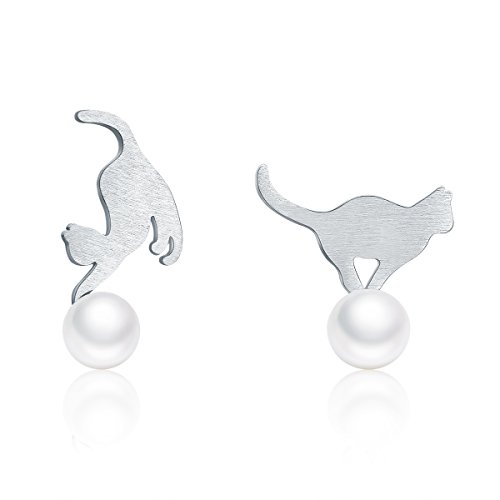 Damen-Ohrringe/Ohrringe, 100% 925er Sterlingsilber, naughty Cat Play Ball von NewL