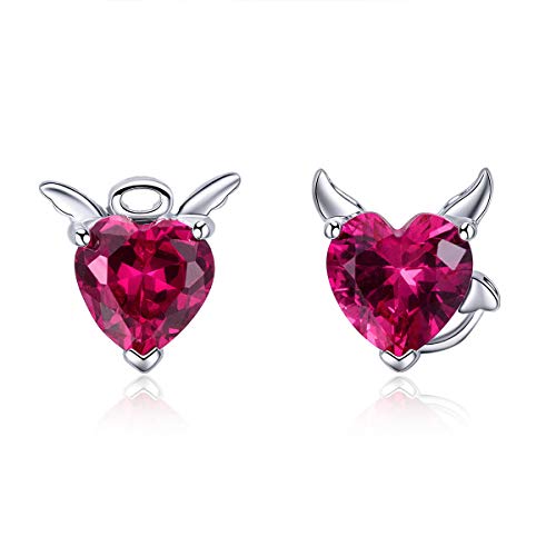 NewL Ohrstecker aus 925er-Sterlingsilber, Engel und Teufel, rosa Zirkonia, Herz-Ohrstecker für Damen, Sterlingsilber-Schmuck, Zirkonia, Zirkonia von NewL