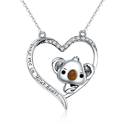 NewL Halskette mit Koala-Anhänger in Herzform, Sterling-Silber 925 von NewL