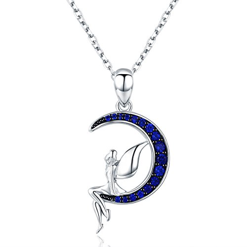 NewL Halskette mit Anhänger aus 925er-Sterlingsilber, Fee in blauem Mond, für Damen, Schmuck aus Sterlingsilber von NewL