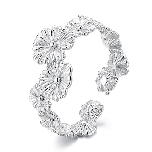 NewL 925 Sterling Silber Kleine Gänseblümchen-Ringe Verstellbarer offener Ring zarter Alltagsring für Frauen, Sterling Silber von NewL
