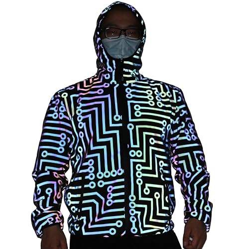 NewL Circuits Pattern Rainbow Reflective Jacket High Visibility Holographic Windbreaker Coat, grau, L NewL Circuits Pattern Rainbow Reflective Jacket High Visibility Holographic Windbreaker Coat, grau, L von NewL