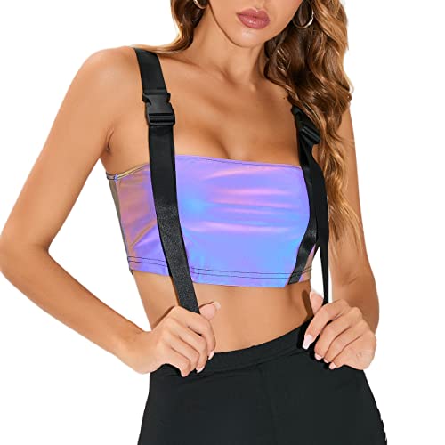 NewL Frauen Regenbogen Reflektierendes Crop Top Sexy Glänzend Holografisches Cami Tank Top Rave Dance Weste Top Party Clubwear Festival Kleidung, Reflektierend, XS von NewL