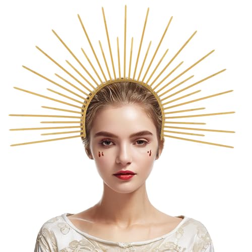 NewL Fashion Sun Goddess Halo Headband Retro Sawtooth Gold Hair Hoop Cosplay Hairband Eye-Catching Accessory for Halloween Stage Parties Easter von NewL