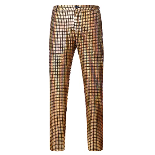 NewL Glänzende Regenbogen Paillettenhosen Männer Nachtclub Prom Tänzer Sänger Punk Rock Hosen Herren Festival Weihnachten Party Bühne Hose, Gold, M von NewL