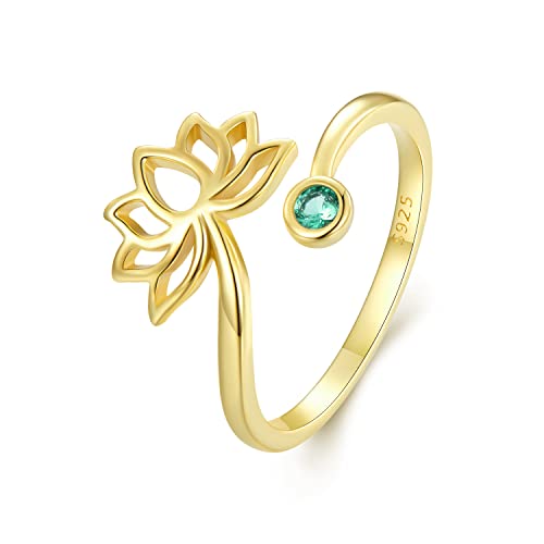 NewL Goldfarbene Blume verstellbare offene Ringe Lotusblume Ring für Frauen Teenager Mädchen, Sterling Silber von NewL