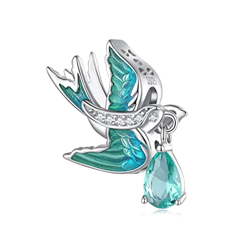 NewL Grüne Kolibri-Perlen Stil Vogel Charms Schwalbe Charms Silber Tier Anhänger Perlen für DIY Frühling Ohrring Armband Halskette, Sterling-Silber von NewL