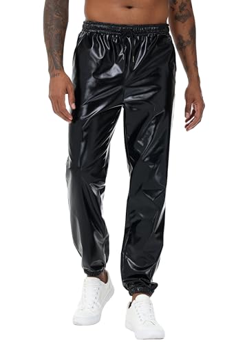NewL Herren Metallisch Glänzend Rave Nacht Club Hose Komfort Jogginghose Disco Tanz Party Elastische Hose, XXL von NewL