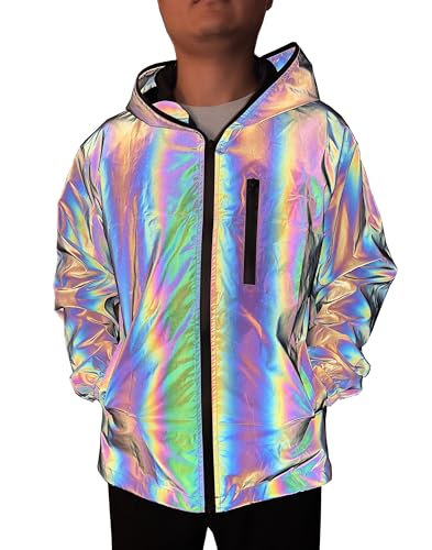 NewL Reflektierender Regenmantel für Herren, mit Kapuze, Windbreaker, modisch, Lauftasche, Jacke, grau, S von NewL