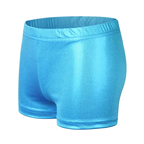 NewL Kinder Mädchen Elastische Taille Glänzend Metallic Ballett Tanz Shorts Hose für Sport Yoga Gymnastik Workout (Blau, 11-12 Jahre) Tag Größe 150 von NewL