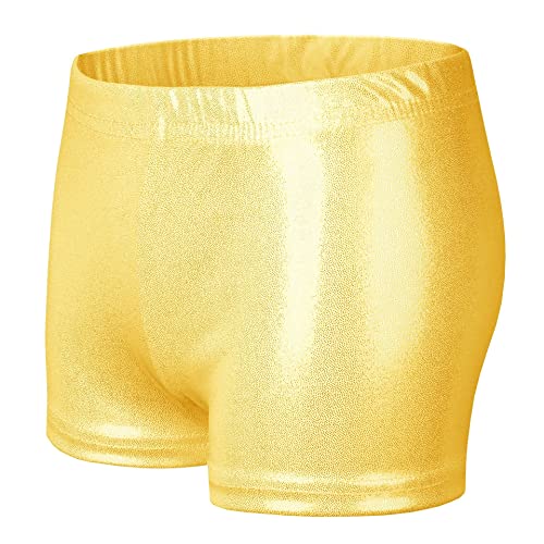 NewL Kinder Mädchen Elastische Taille Glänzend Metallic Ballett Tanz Shorts Hose für Sport Yoga Gymnastik Workout (Gold, 11-12 Jahre) Tag Größe 150 von NewL